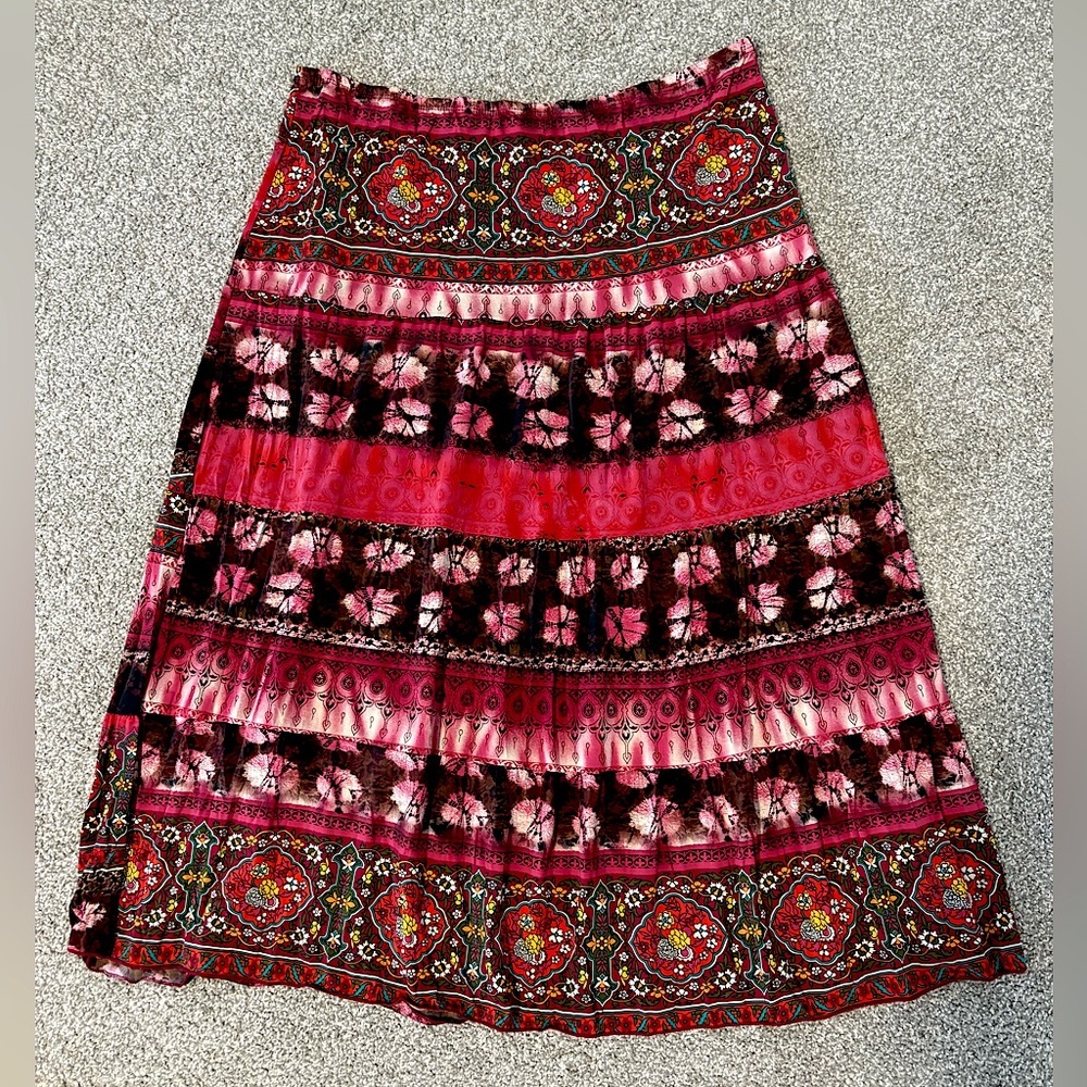 Vintage FWR USA Printed Boho Gypsy Hippie‎ Stretchy Midi Skirt Size XL